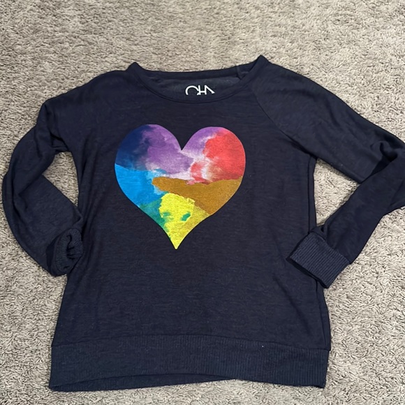 Chaser Tops - Chaser super soft pullover crew neck sweatshirt medium rainbow heart